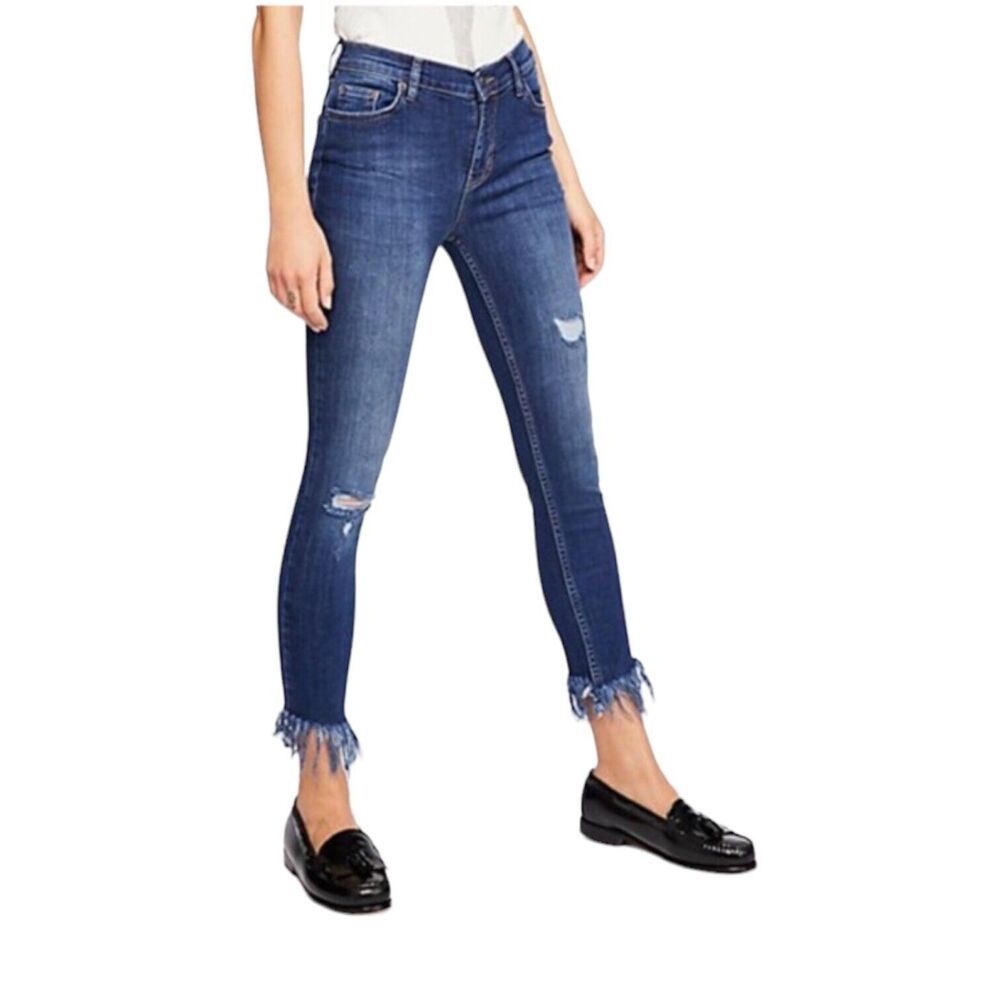 Free‎ People Womens Dark Wash Mid Rise Great Heights Frayed Skinny Jeans Size 27